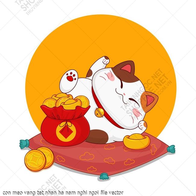 con meo vang tet nhan ha nam nghi ngoi file vector